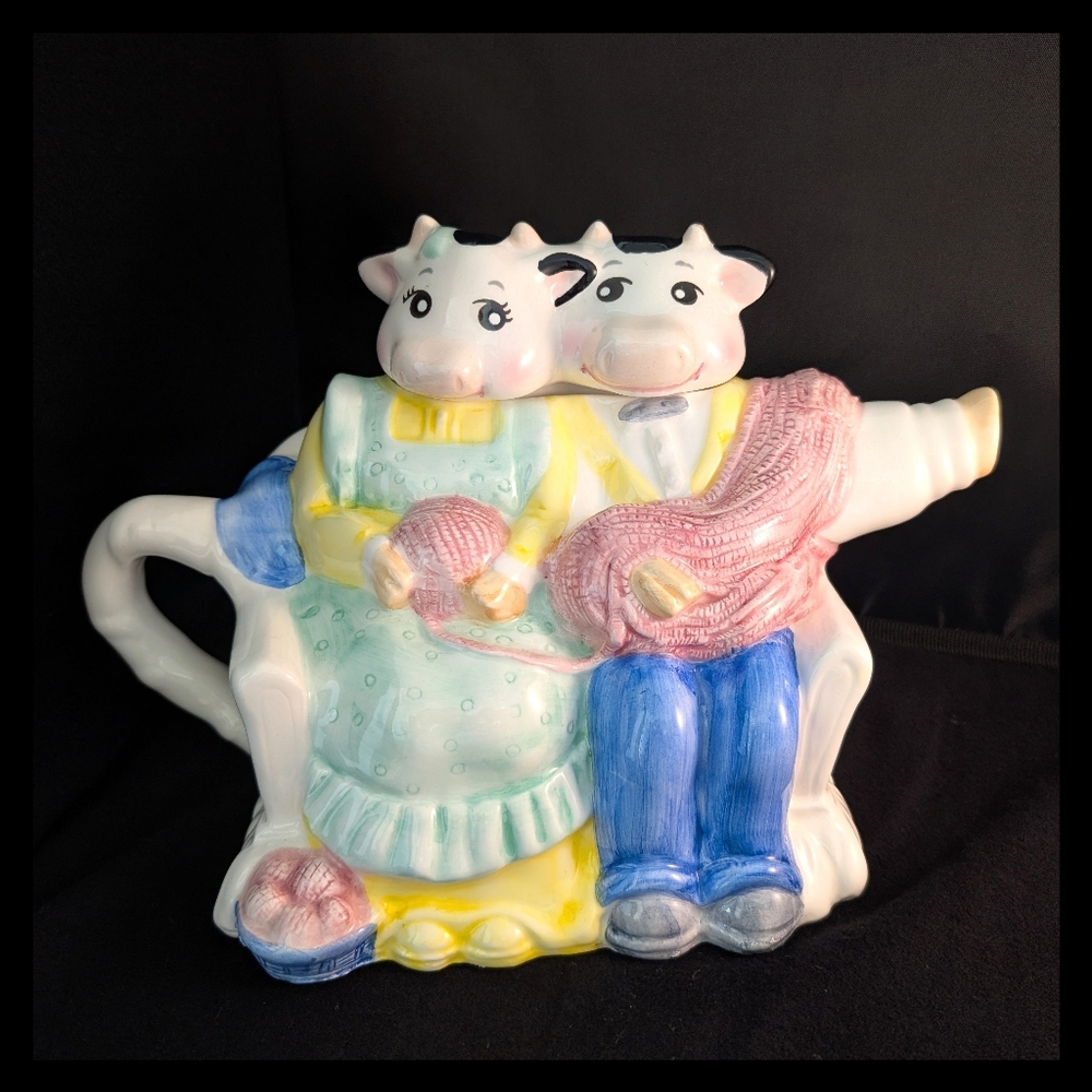 🐄 Vtg. Vintage Applause Cow Couple Novelty Teapot